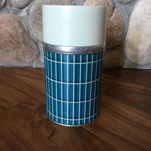 Vintage Aladdin Hy-Lo Wide Mouth Thermos Bottle Quart Size Blue Teal Plaid